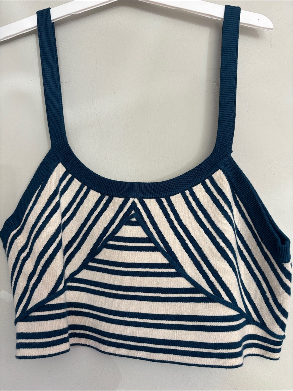 Striped Knit Cropped Tank in Cream and Dark Teal